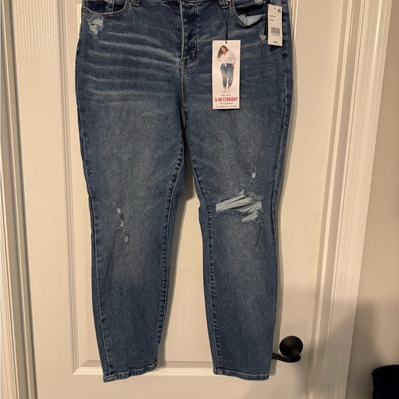 Celebrity Pink Denim - Celebrity Pink Women's Distressed Blue Straight Leg Jeans